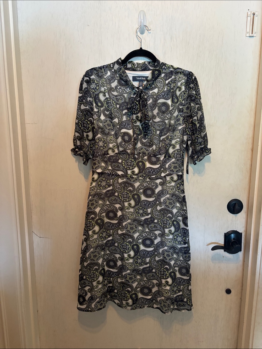 ModCloth Black and White Paisley Tie-Neck Midi Dress